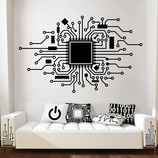 Circuit Board Technology Computer Wall  Sticker  Cpu IT Digital Music Producer Hacker Gamer Wall Decal Bedroom Vinyl Decor