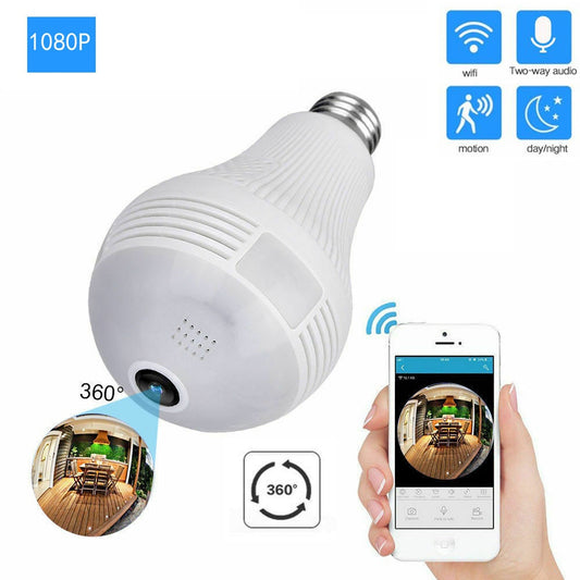 1080P HD WiFi IP Camera 360° VR Panoramic Fisheye Bulb Light Panoramic Cam Home Security Security WiFi Fisheye Bulb Lamp