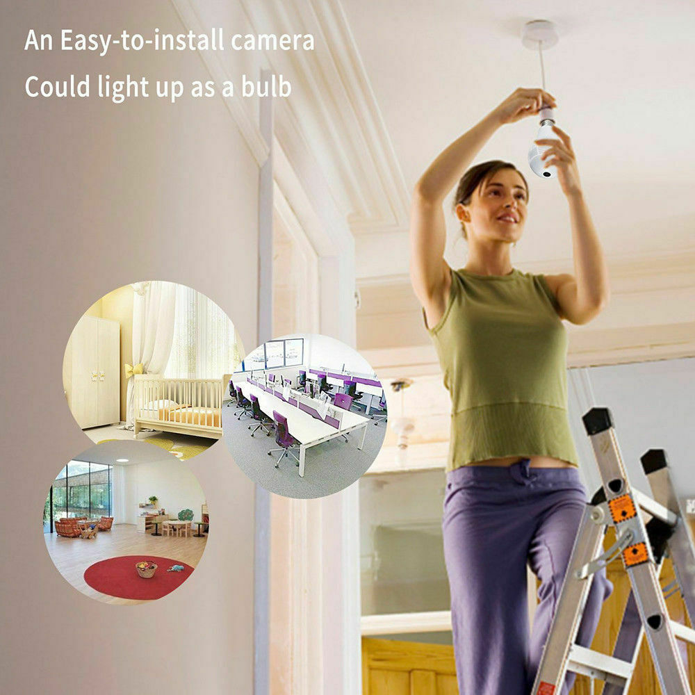 1080P HD WiFi IP Camera 360° VR Panoramic Fisheye Bulb Light Panoramic Cam Home Security Security WiFi Fisheye Bulb Lamp