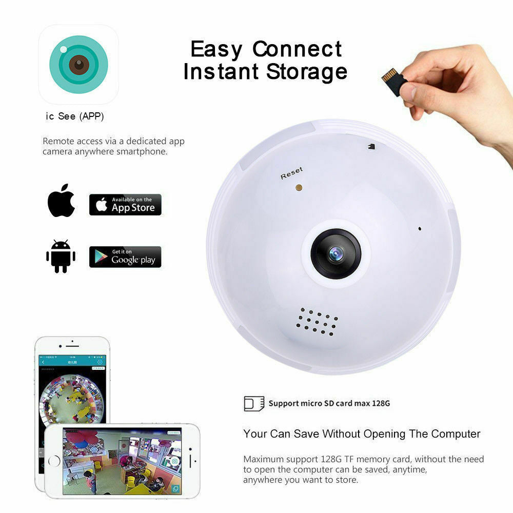 1080P HD WiFi IP Camera 360° VR Panoramic Fisheye Bulb Light Panoramic Cam Home Security Security WiFi Fisheye Bulb Lamp