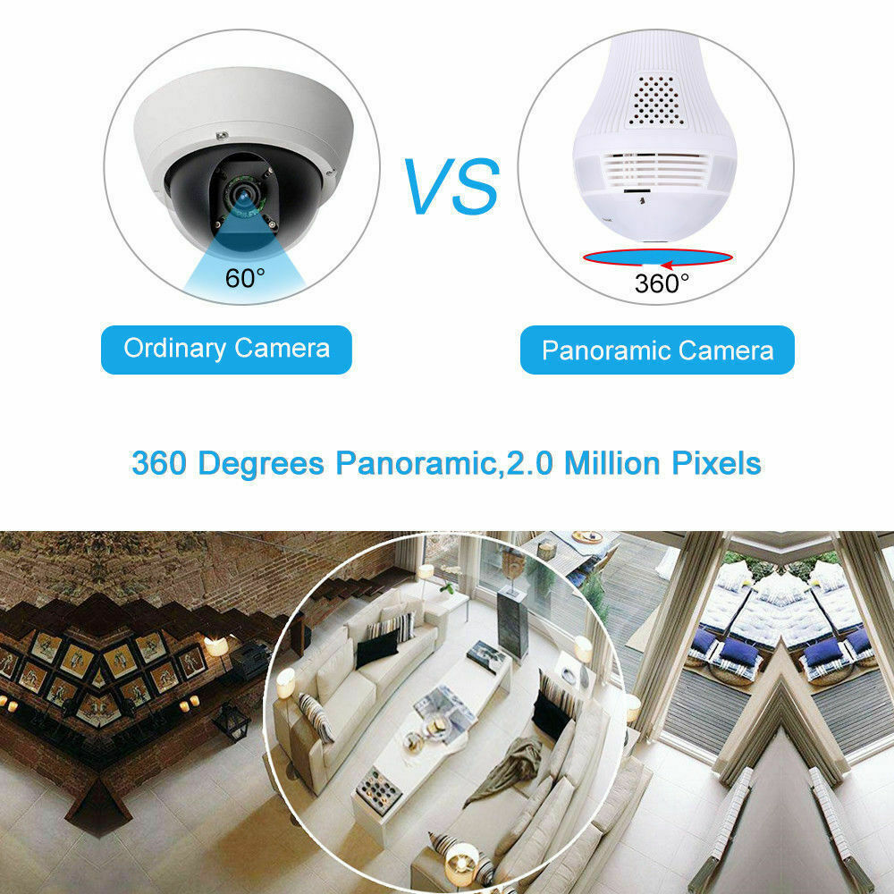 1080P HD WiFi IP Camera 360° VR Panoramic Fisheye Bulb Light Panoramic Cam Home Security Security WiFi Fisheye Bulb Lamp