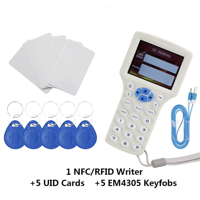 English 10 Frequency RFID Reader Writer Copier Duplicator IC/ID  with USB Cable for 125Khz 13.56Mhz Cards LCD Screen Duplicator