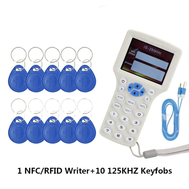 English 10 Frequency RFID Reader Writer Copier Duplicator IC/ID  with USB Cable for 125Khz 13.56Mhz Cards LCD Screen Duplicator