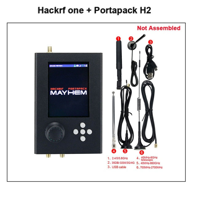 New Mayhem Portapack H2 Hackrf One SDR Software Defined Radio 1MHz-6GHz Optional Metal Case Antennas kits DIY Fast Assemble