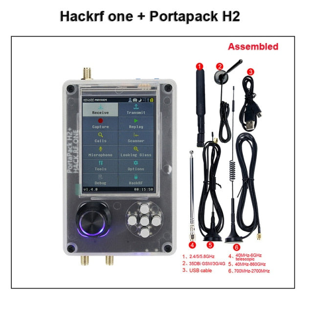 New Mayhem Portapack H2 Hackrf One SDR Software Defined Radio 1MHz-6GHz Optional Metal Case Antennas kits DIY Fast Assemble