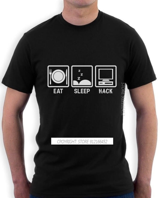New Summer Men T-Shirts Eat Sleep Hack - Hacker Computer Programmer Gift Idea T-Shirts Fsociety Inspired Cotton Design